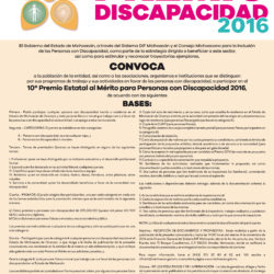 Abierta la convocatoria al 10° Premio Estatal al Mérito para Personas con discapacidad 2016