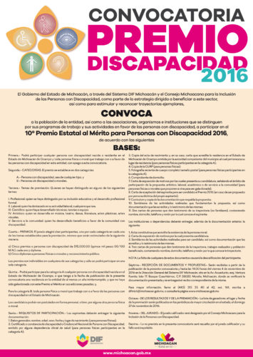 Abierta la convocatoria al 10° Premio Estatal al Mérito para Personas con discapacidad 2016