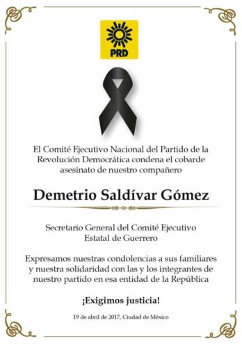 Condena PRD asesinato de dirigente estatal en Guerrero