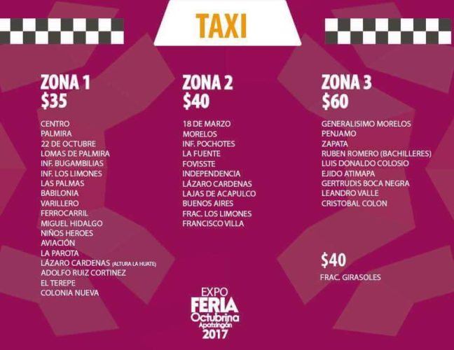 Difunden tarifas de servicio de taxi a la expo-feria