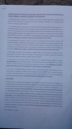 Impugnan planilla 1 en asamblea de elección del Suesma