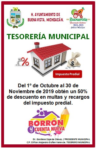"Borrón y Cuenta Nueva" al Predial, en Buenavista
