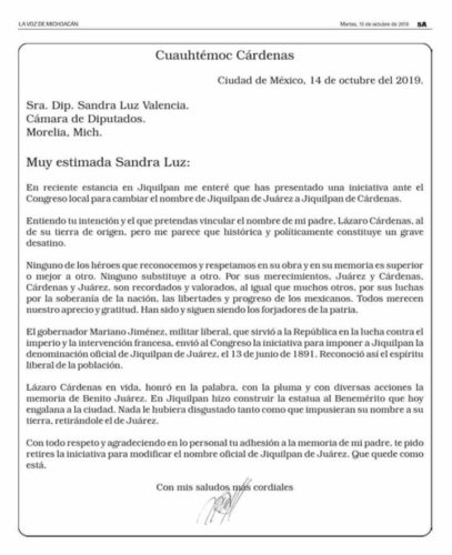 Contundente revés de Cuauhtémoc Cárdenas a iniciativa de Sandra Luz