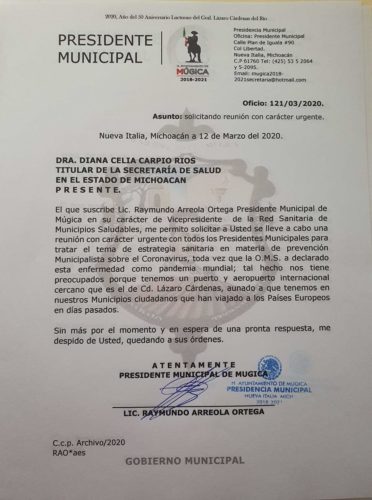 Arreola Ortega solicita la SSM reunión urgente de prevención del Corona-virus