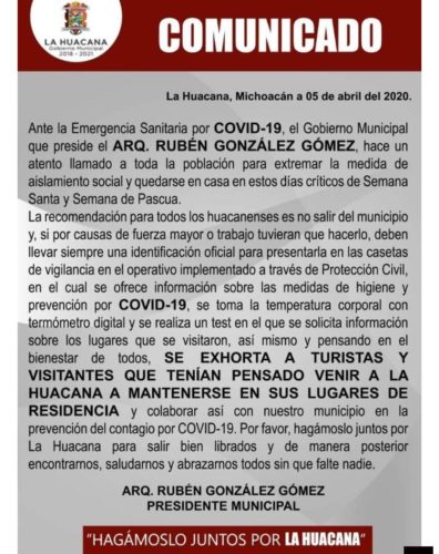 Ante el primer caso de CV-19, La Huacana se blinda