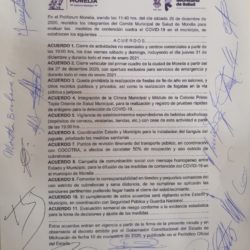 Freno de actividades en Morelia desde las 19:00 horas resto de diciembre y todo enero