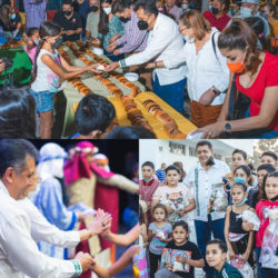 Celebración colectiva de Día de Reyes con rosca gigante, en Apatzingán