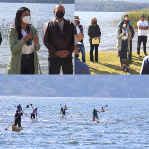 Exitosa competencia de canotaje, en Lago de Zirahuén