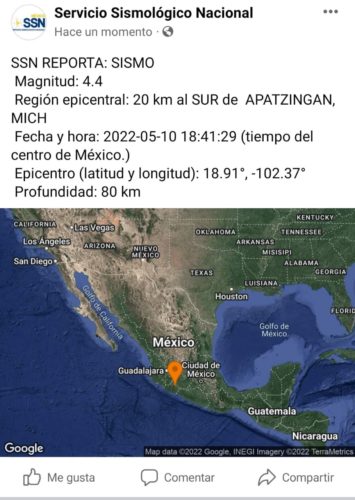 Temblor de 4.4 grados Richter en